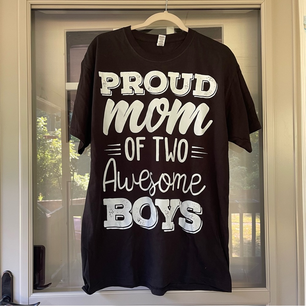 Proud Mom of Two Awesome Boys Black and White Graphic T-Shirt